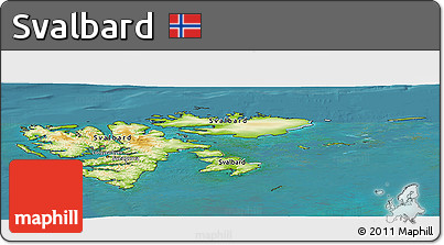 Physical Panoramic Map of Svalbard, single color outside, satellite sea