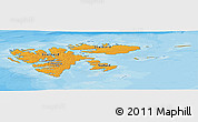 Political Panoramic Map of Svalbard, shaded relief outside, bathymetry sea