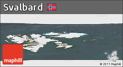 Satellite Panoramic Map of Svalbard, darken, semi-desaturated