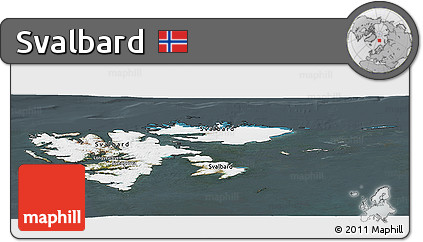 Satellite Panoramic Map of Svalbard, darken, semi-desaturated