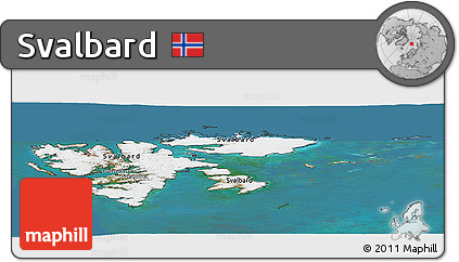 Satellite Panoramic Map of Svalbard, darken, semi-desaturated, land only