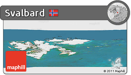 Satellite Panoramic Map of Svalbard, semi-desaturated, land only