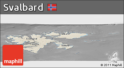 Shaded Relief Panoramic Map of Svalbard, darken, desaturated