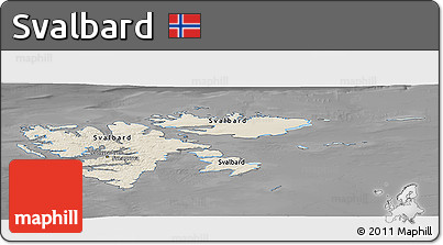 Shaded Relief Panoramic Map of Svalbard, darken, desaturated