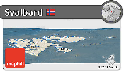 Shaded Relief Panoramic Map of Svalbard, darken