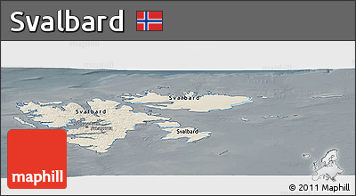 Shaded Relief Panoramic Map of Svalbard, darken, semi-desaturated
