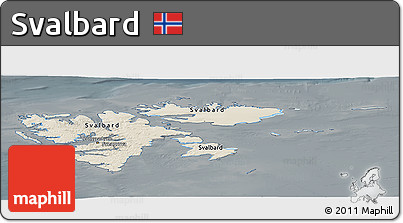 Shaded Relief Panoramic Map of Svalbard, darken, semi-desaturated