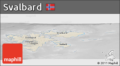 Shaded Relief Panoramic Map of Svalbard, desaturated