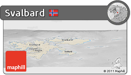Shaded Relief Panoramic Map of Svalbard, desaturated