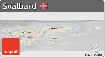 Shaded Relief Panoramic Map of Svalbard, desaturated