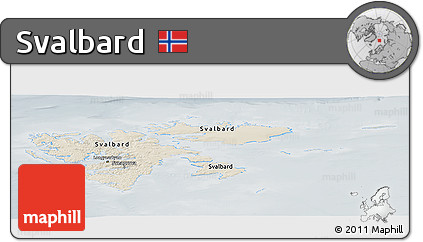 Shaded Relief Panoramic Map of Svalbard, lighten, semi-desaturated