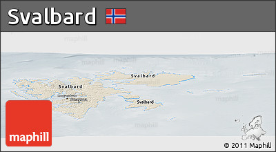 Shaded Relief Panoramic Map of Svalbard, lighten, semi-desaturated
