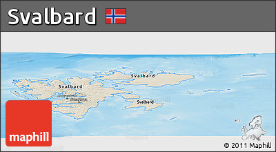 Shaded Relief Panoramic Map of Svalbard, lighten, semi-desaturated, land only
