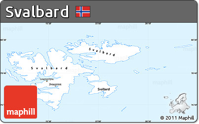 Silver Style Simple Map of Svalbard, single color outside