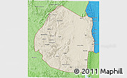 Shaded Relief 3D Map of Swaziland, political shades outside, shaded relief sea