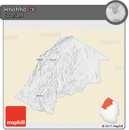 Classic Style 3D Map of Hhohho, single color outside