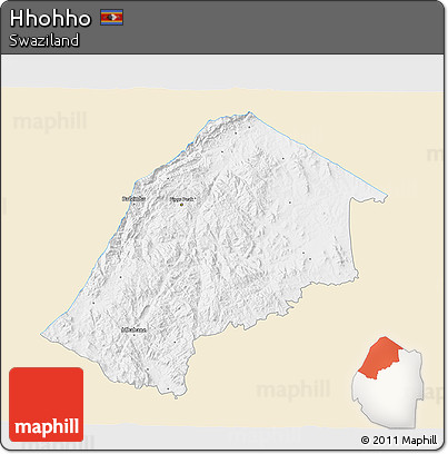 Classic Style 3D Map of Hhohho, single color outside