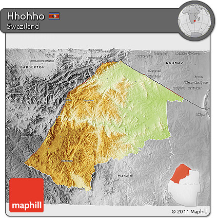 Physical 3D Map of Hhohho, desaturated