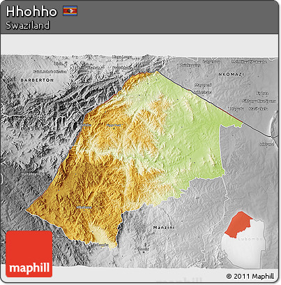 Physical 3D Map of Hhohho, desaturated