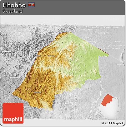 Physical 3D Map of Hhohho, lighten, desaturated