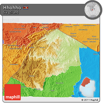 Physical 3D Map of Hhohho, political outside