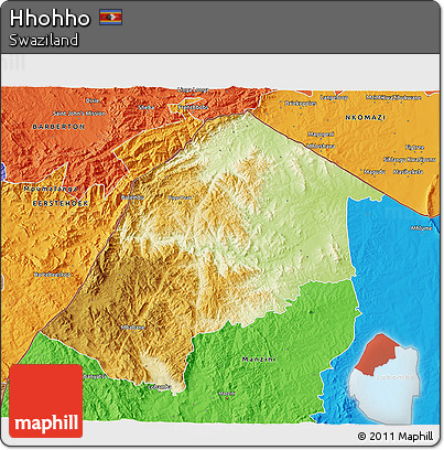 Physical 3D Map of Hhohho, political outside