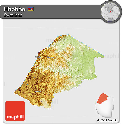 Physical 3D Map of Hhohho, single color outside