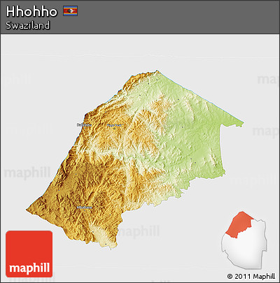 Physical 3D Map of Hhohho, single color outside