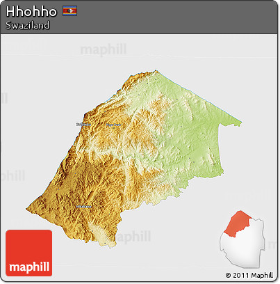 Physical 3D Map of Hhohho, single color outside