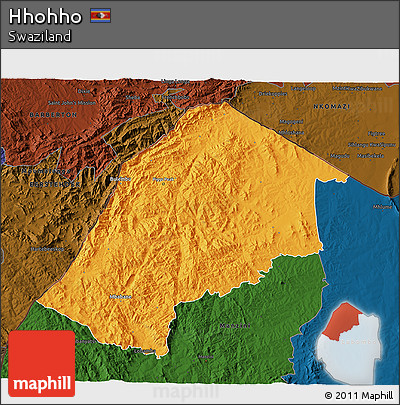 Political 3D Map of Hhohho, darken