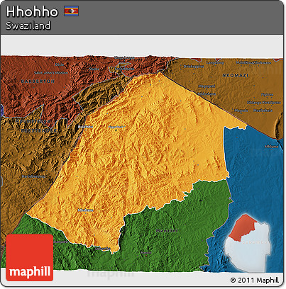 Political 3D Map of Hhohho, darken