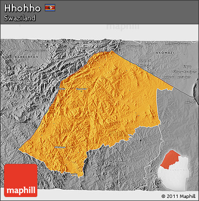 Political 3D Map of Hhohho, desaturated
