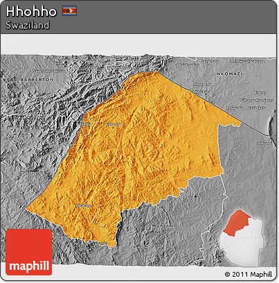 Political 3D Map of Hhohho, desaturated