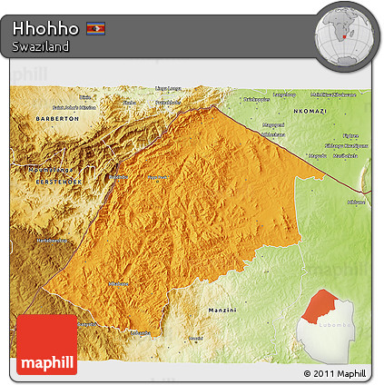 Political 3D Map of Hhohho, physical outside