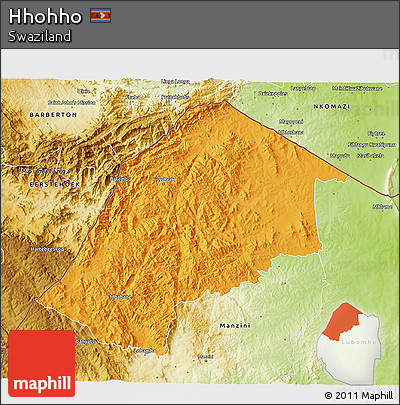 Political 3D Map of Hhohho, physical outside