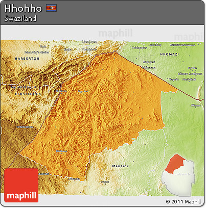 Political 3D Map of Hhohho, physical outside