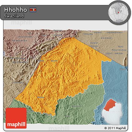 Political 3D Map of Hhohho, semi-desaturated