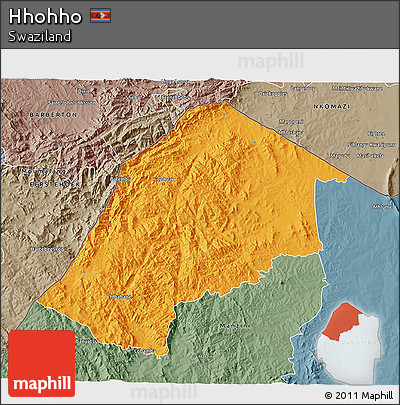 Political 3D Map of Hhohho, semi-desaturated