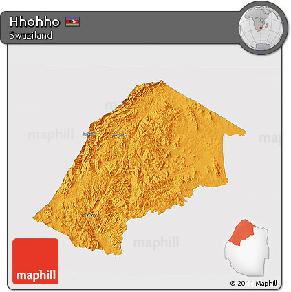 Political 3D Map of Hhohho, single color outside