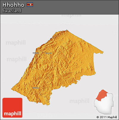 Political 3D Map of Hhohho, single color outside
