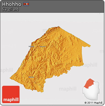 Political 3D Map of Hhohho, single color outside