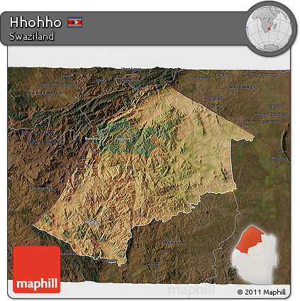 Satellite 3D Map of Hhohho, darken