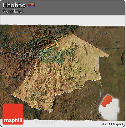 Satellite 3D Map of Hhohho, darken