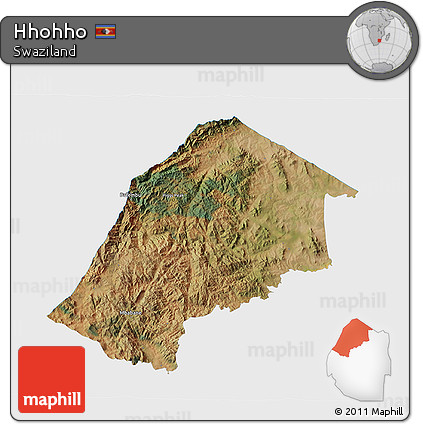 Satellite 3D Map of Hhohho, single color outside