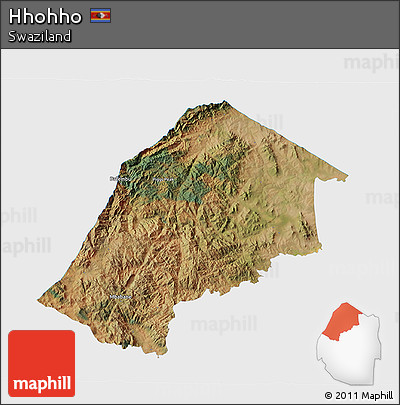 Satellite 3D Map of Hhohho, single color outside
