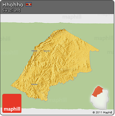 Savanna Style 3D Map of Hhohho, single color outside