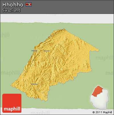 Savanna Style 3D Map of Hhohho, single color outside