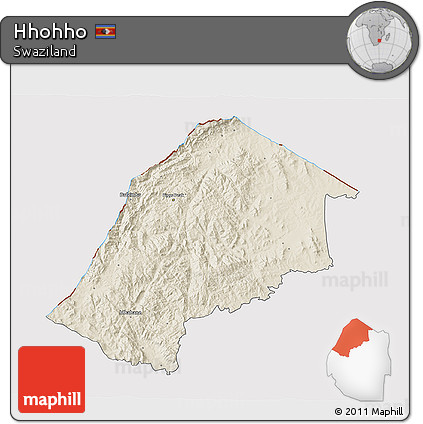 Shaded Relief 3D Map of Hhohho, cropped outside