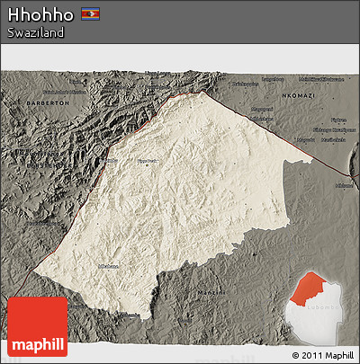 Shaded Relief 3D Map of Hhohho, darken