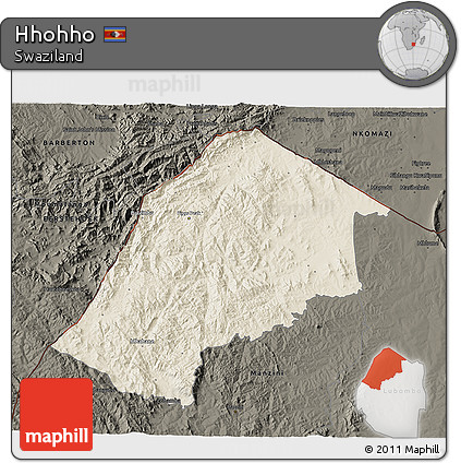 Shaded Relief 3D Map of Hhohho, darken